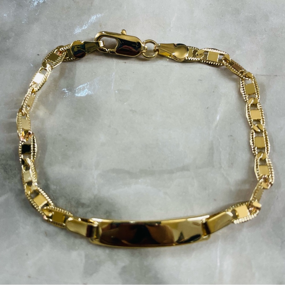 6.5in Oro Laminado 18K ID link Bracelet Women Gold Tone